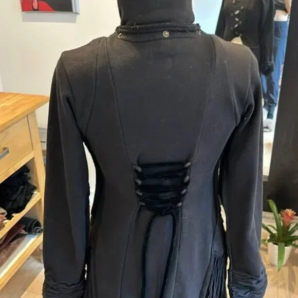 BUDDHAFUL Yesod Black Sweater Cotton Terry Festival Boho Jacket Coat S $279 - Picture 7 of 9